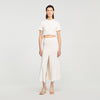 Nice Cropped Pointelle Knit Cardigan Ecru