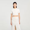 Nice Cropped Pointelle Knit Cardigan Ecru