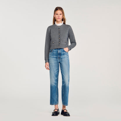 Meuna Cardigan With Ruffle Collar Grey