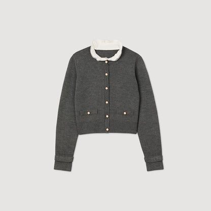 Meuna Cardigan With Ruffle Collar Grey