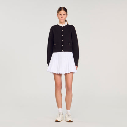 Meuna Cardigan with removable ruffle collar Brown
