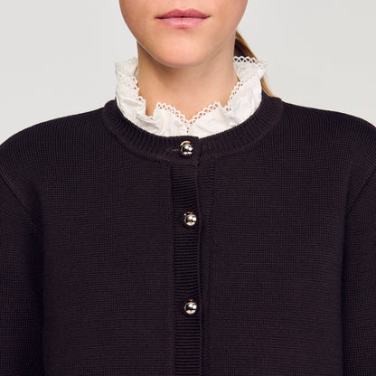 Meuna Cardigan with removable ruffle collar Brown