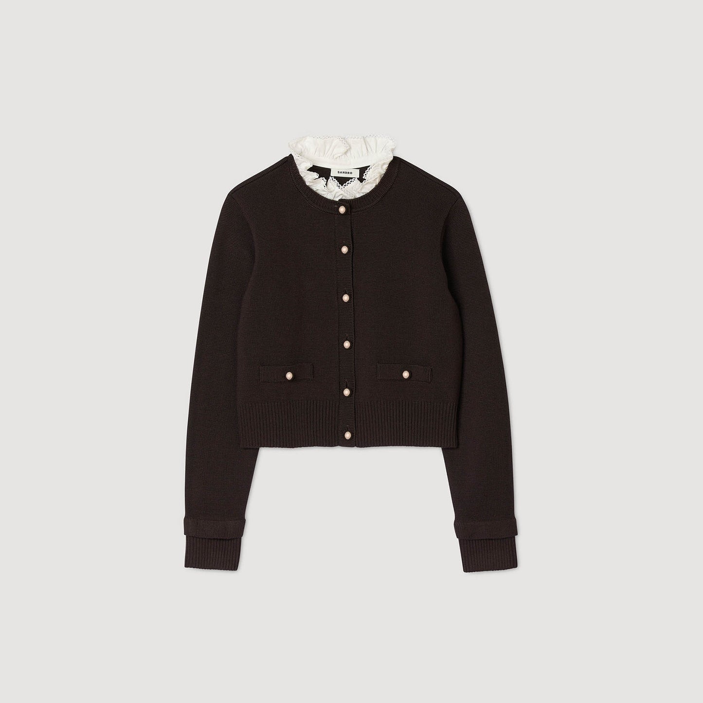Meuna Cardigan with removable ruffle collar Brown