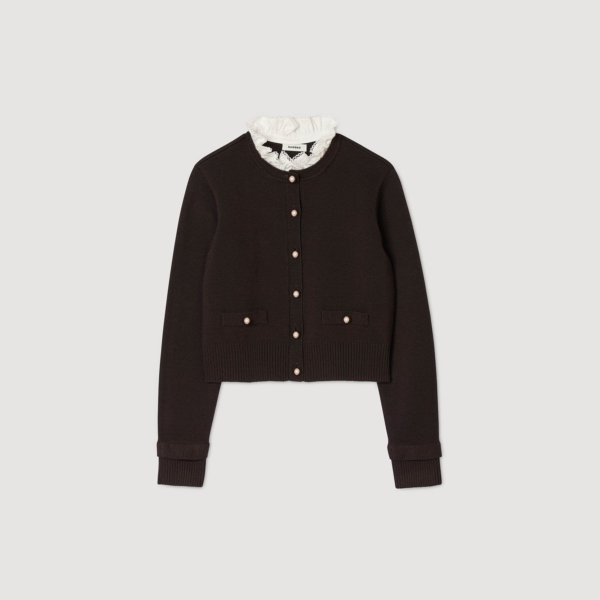 Meuna Cardigan with removable ruffle collar Brown