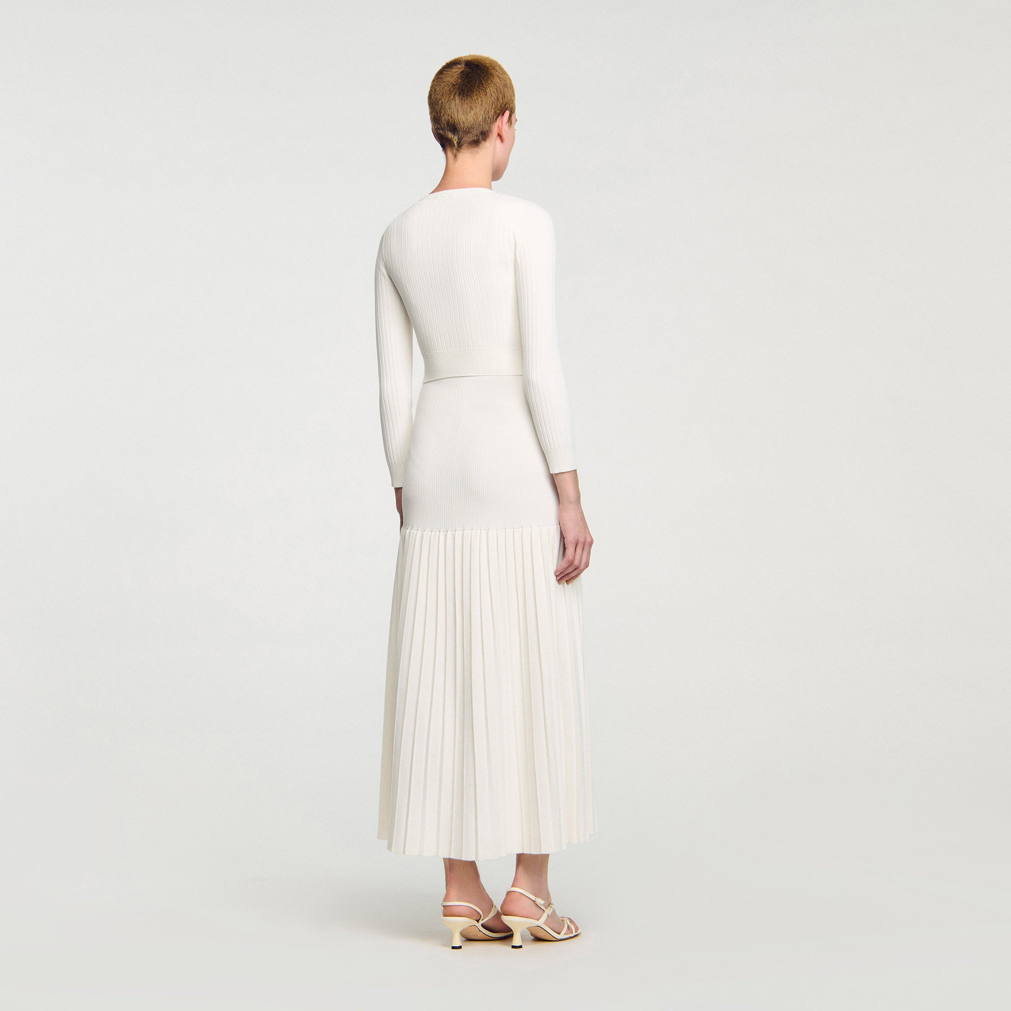 Bello Cropped Rib Knit Cardigan Ecru