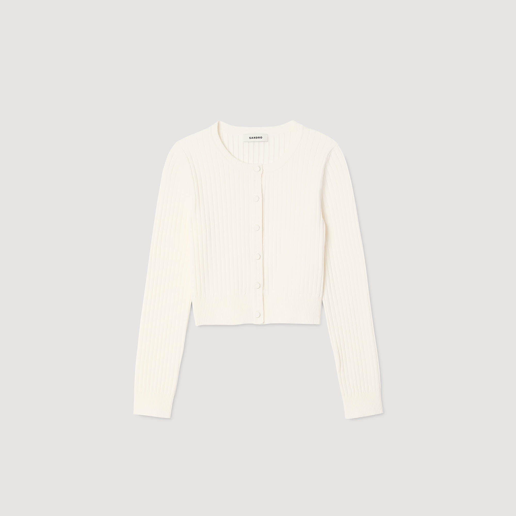 Bello Cropped Rib Knit Cardigan Ecru