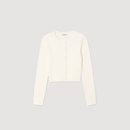 Bello Cropped Rib Knit Cardigan Ecru