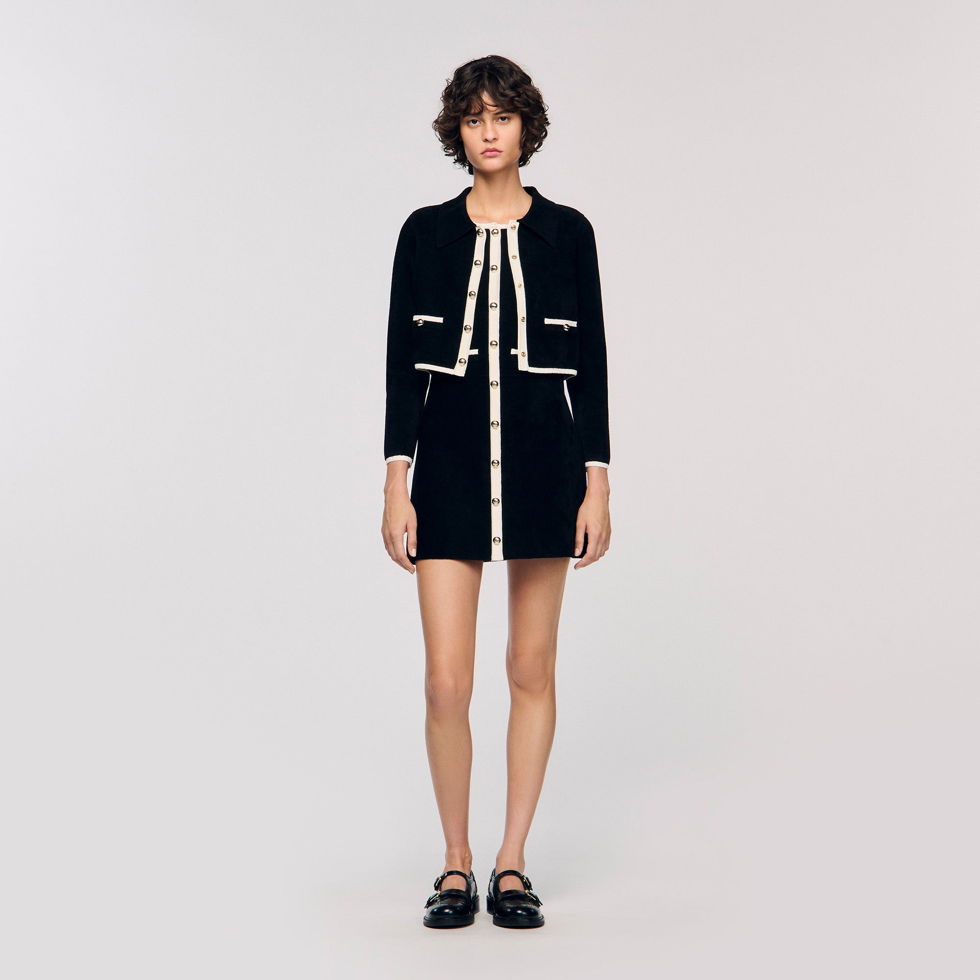 Fiorena Two-Tone Shirt Collar Cardigan Black