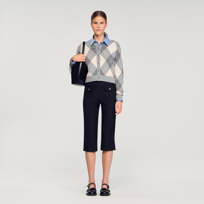 Euryane Argyle Pattern Cardigan Grey