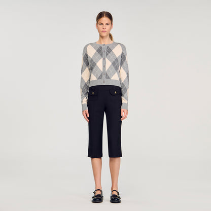 Euryane Argyle Pattern Cardigan Grey