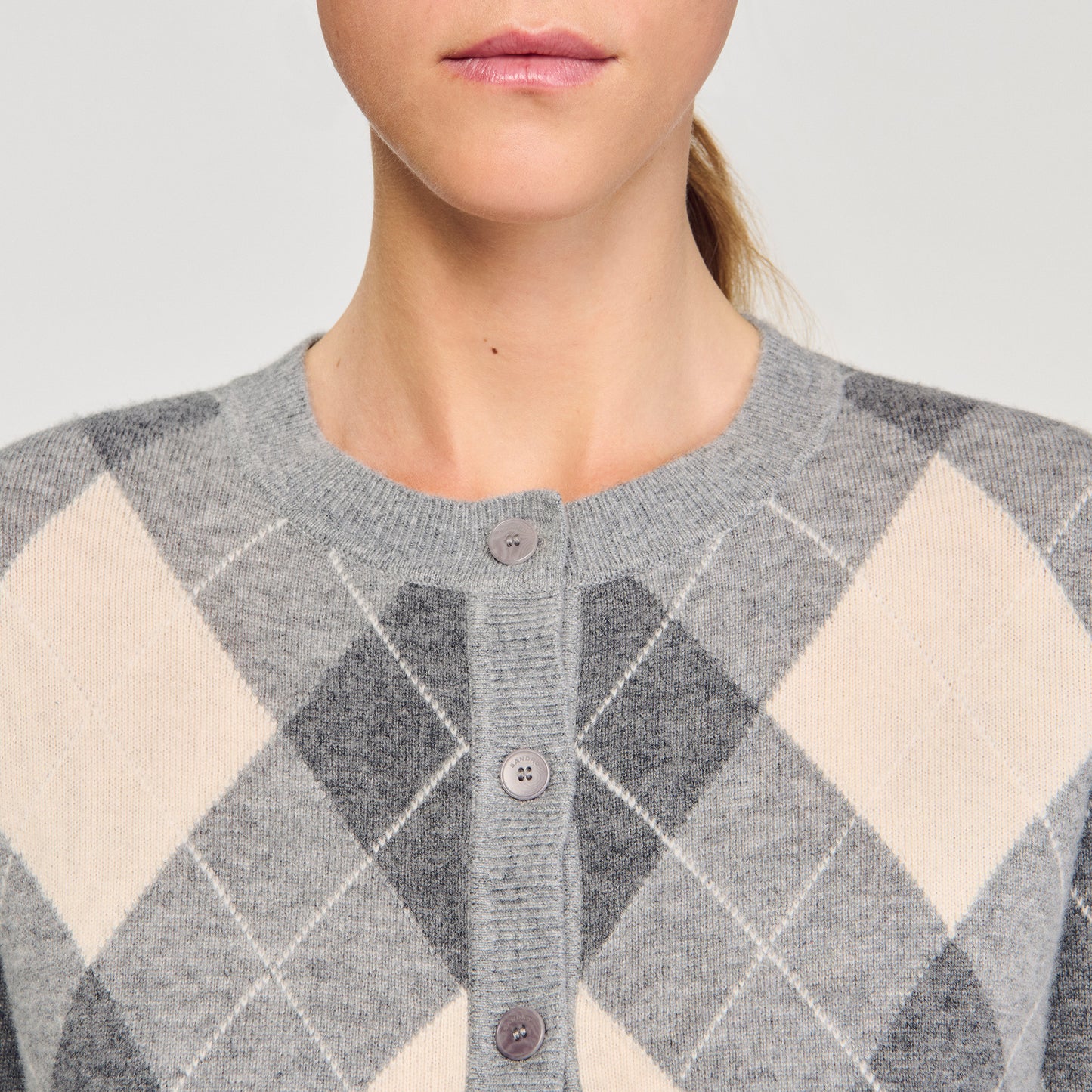 Euryane Argyle Pattern Cardigan Grey