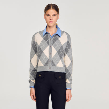 Euryane Argyle Pattern Cardigan Grey