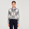 Euryane Argyle Pattern Cardigan Grey