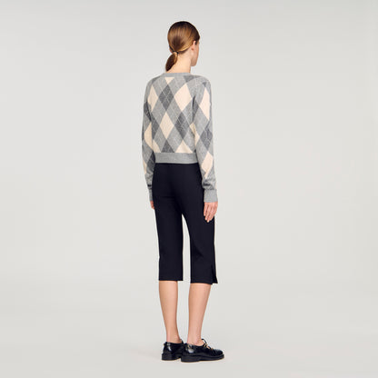 Euryane Argyle Pattern Cardigan Grey