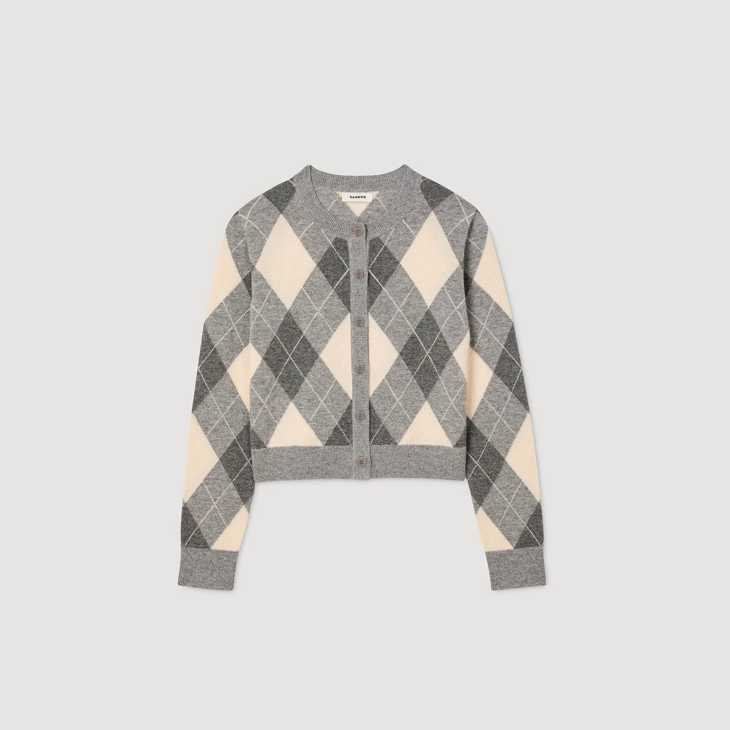 Euryane Argyle Pattern Cardigan Grey
