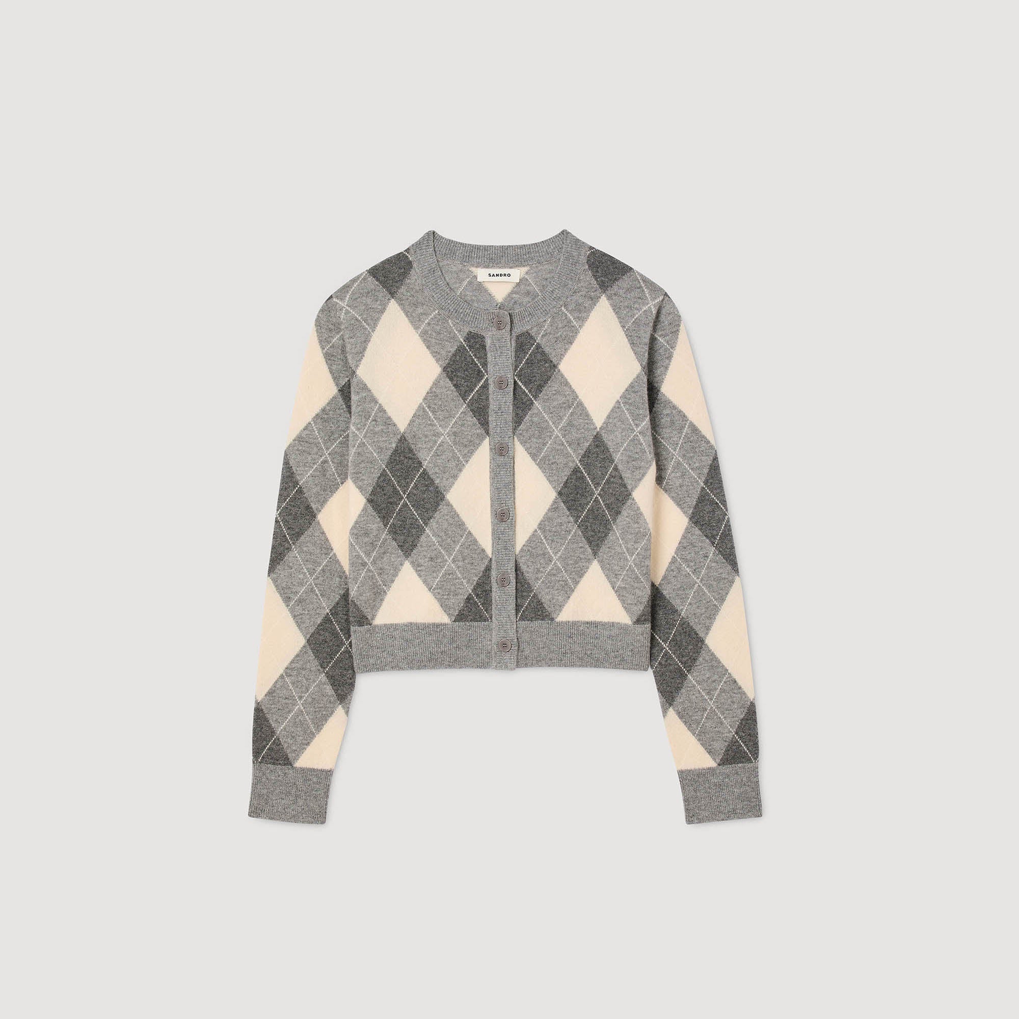 Euryane Argyle Pattern Cardigan Grey