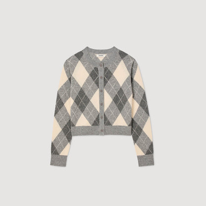 Euryane Argyle Pattern Cardigan Grey