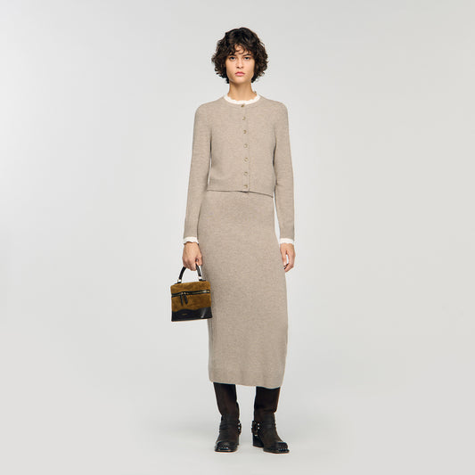 Eleome Cardigan With Contrast Collar Taupe