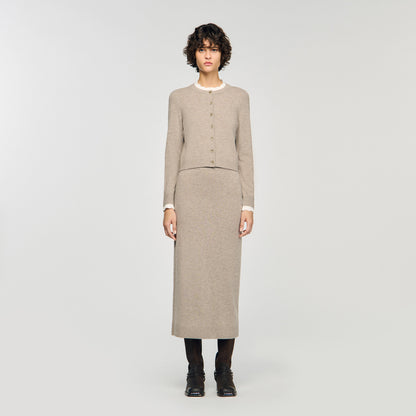 Eleome Cardigan With Contrast Collar Taupe