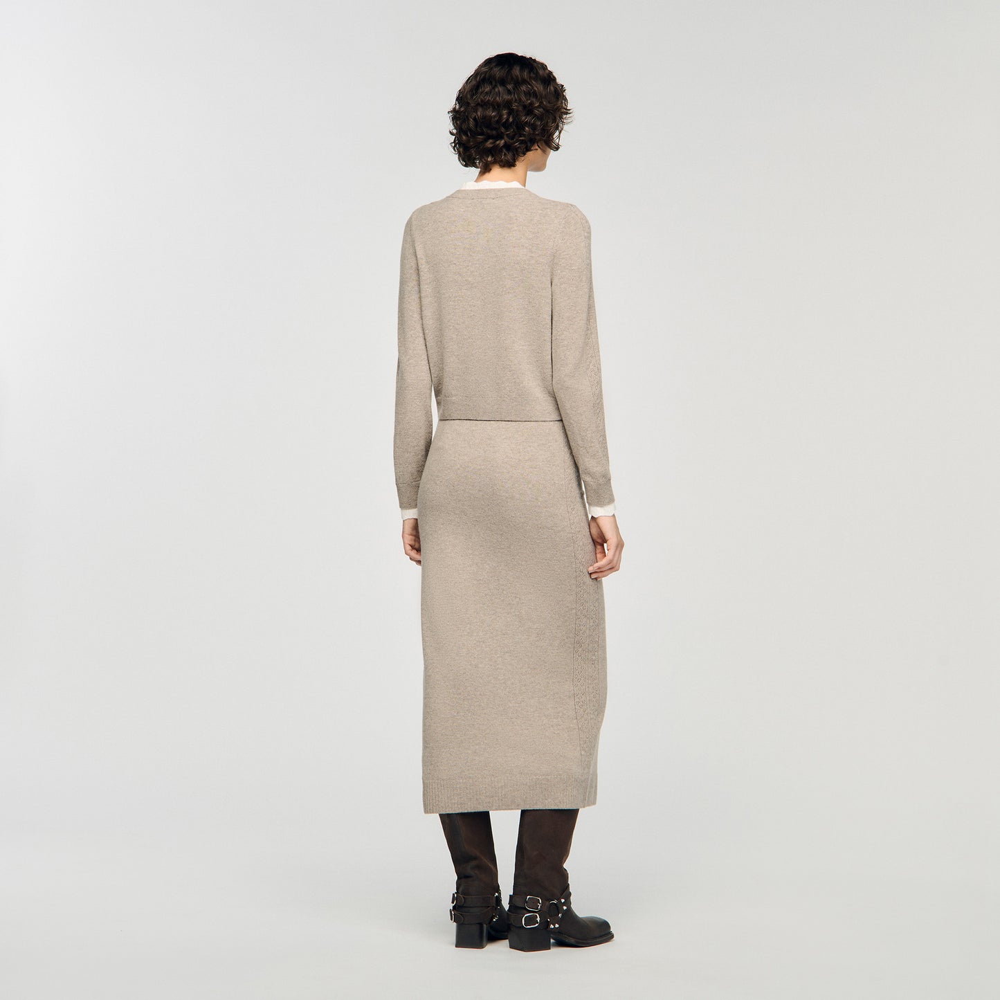 Eleome Cardigan With Contrast Collar Taupe