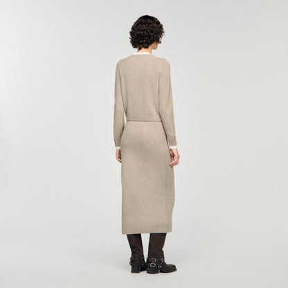 Eleome Cardigan With Contrast Collar Taupe