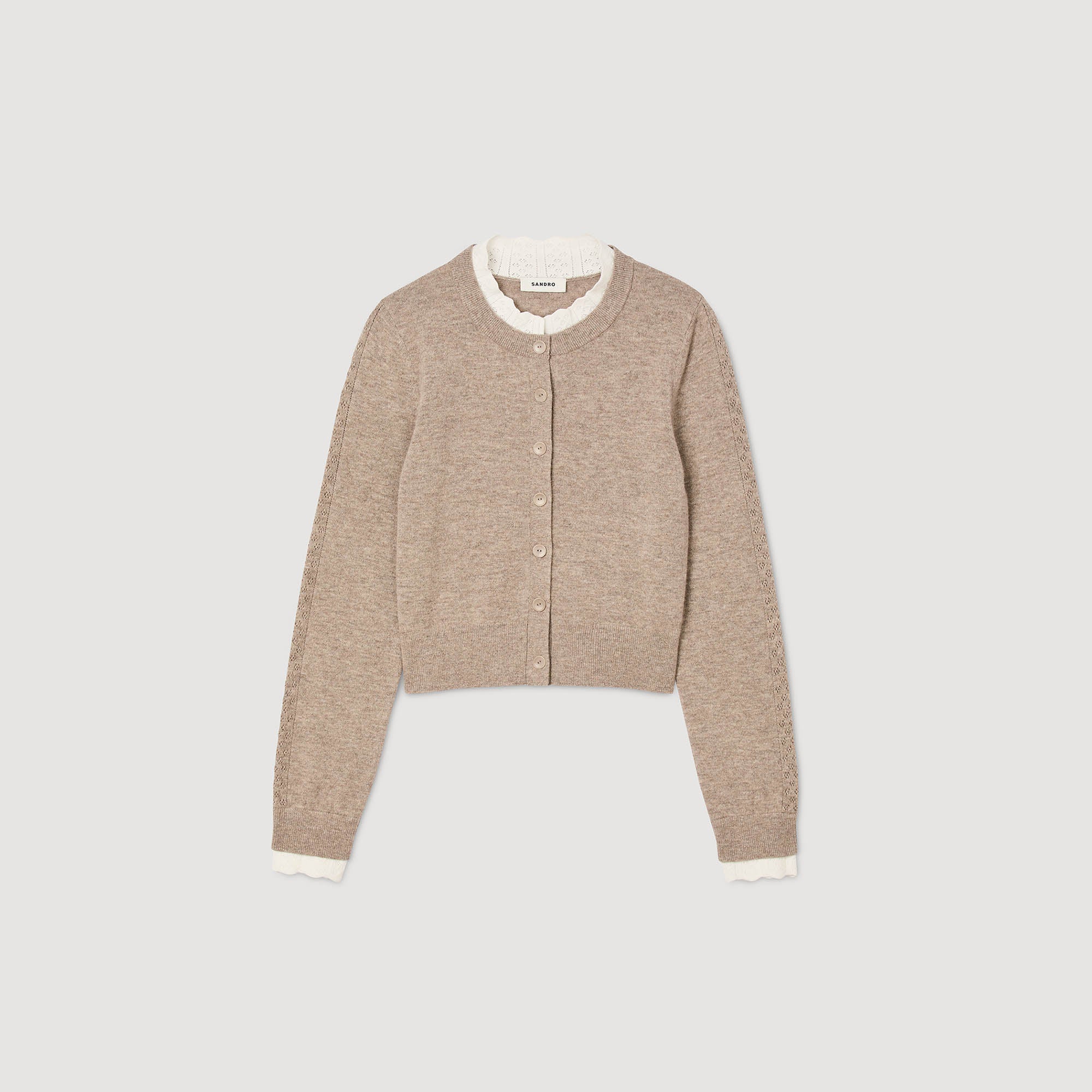 Eleome Cardigan With Contrast Collar Taupe