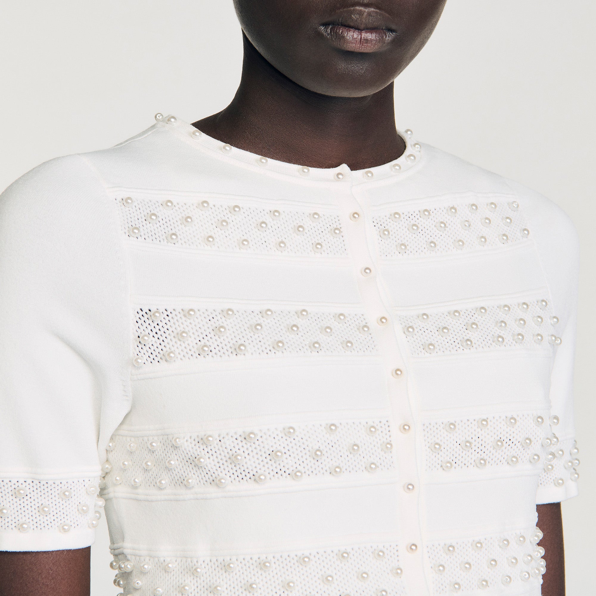 Milau Cropped Beaded Cardigan Ecru