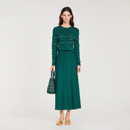 Laneo Pearl Textured Knit Cardigan Dark Green