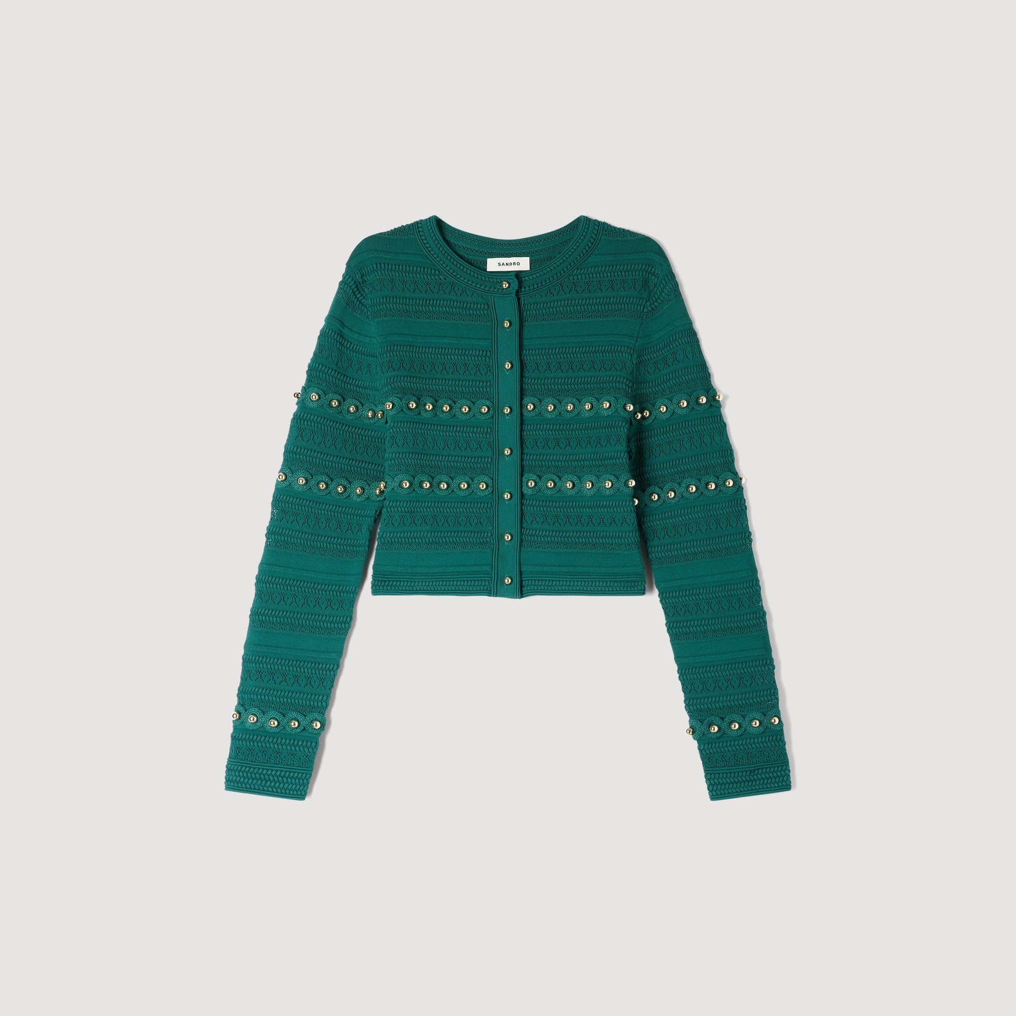 Laneo Pearl Textured Knit Cardigan Dark Green