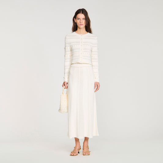 Laneo Pearl Textured Knit Cardigan CREAM