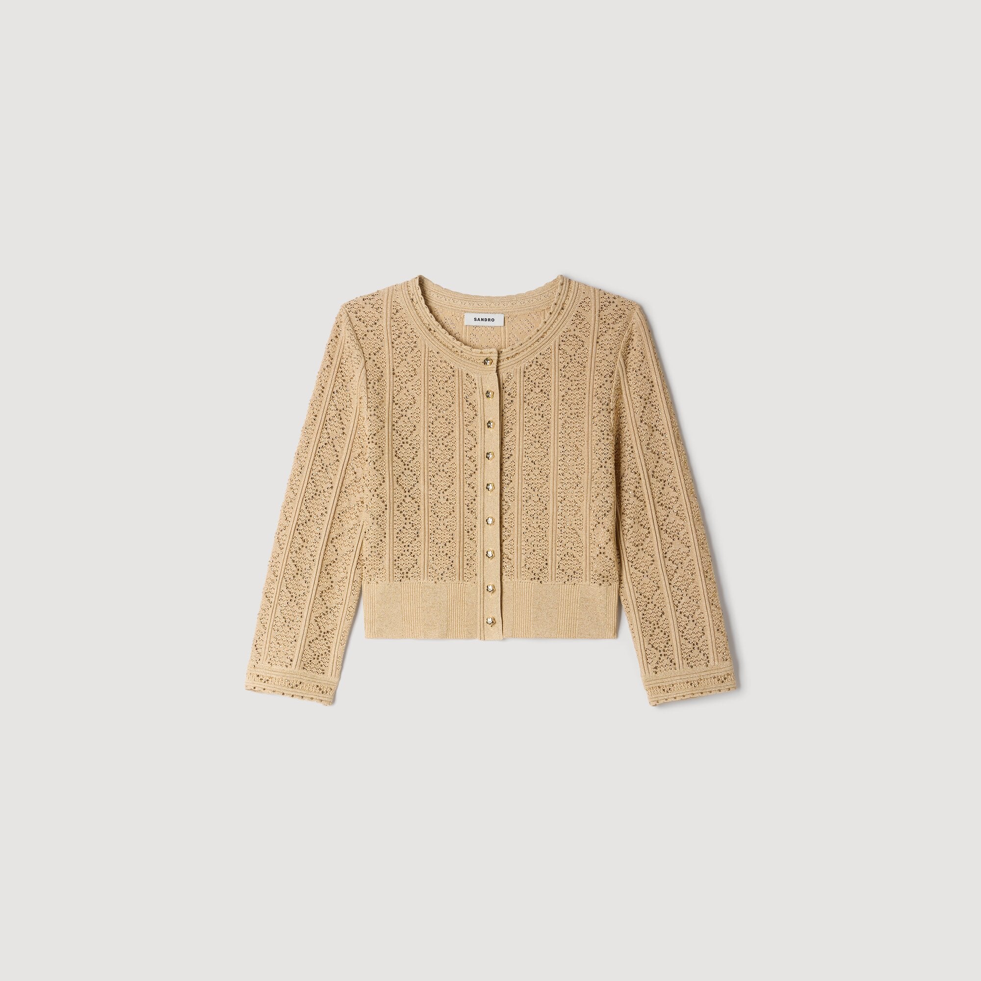 Lisane Cropped rhinestone knit cardigan Vanilla