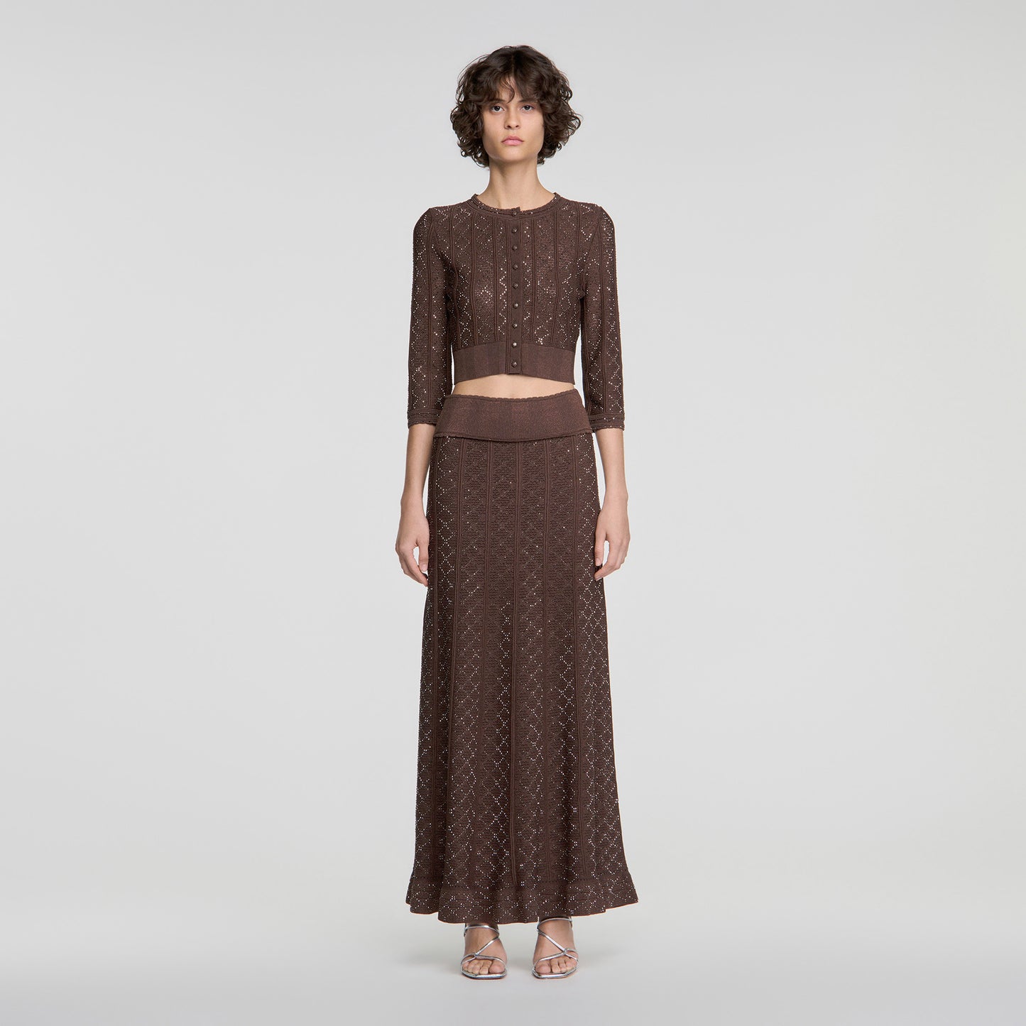Lisane Cropped rhinestone cardigan Brown