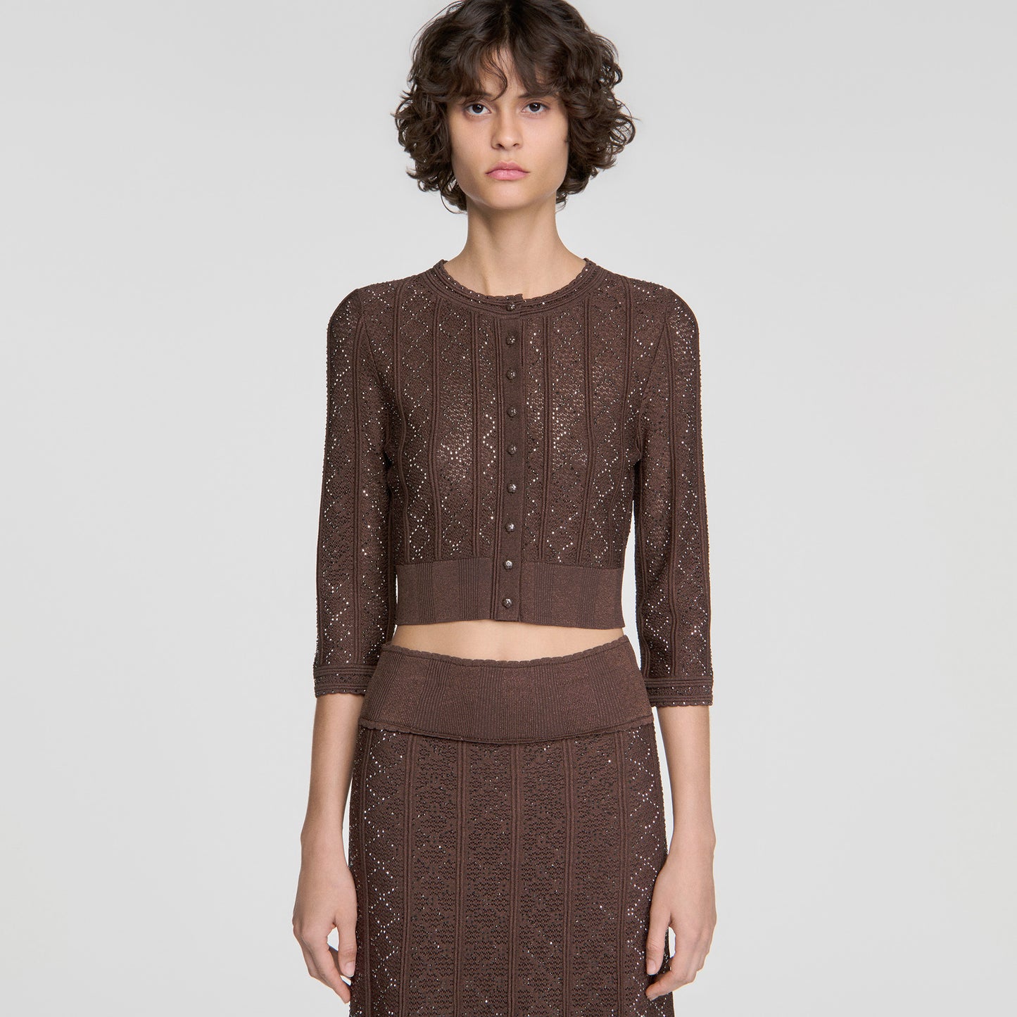 Lisane Cropped rhinestone cardigan Brown