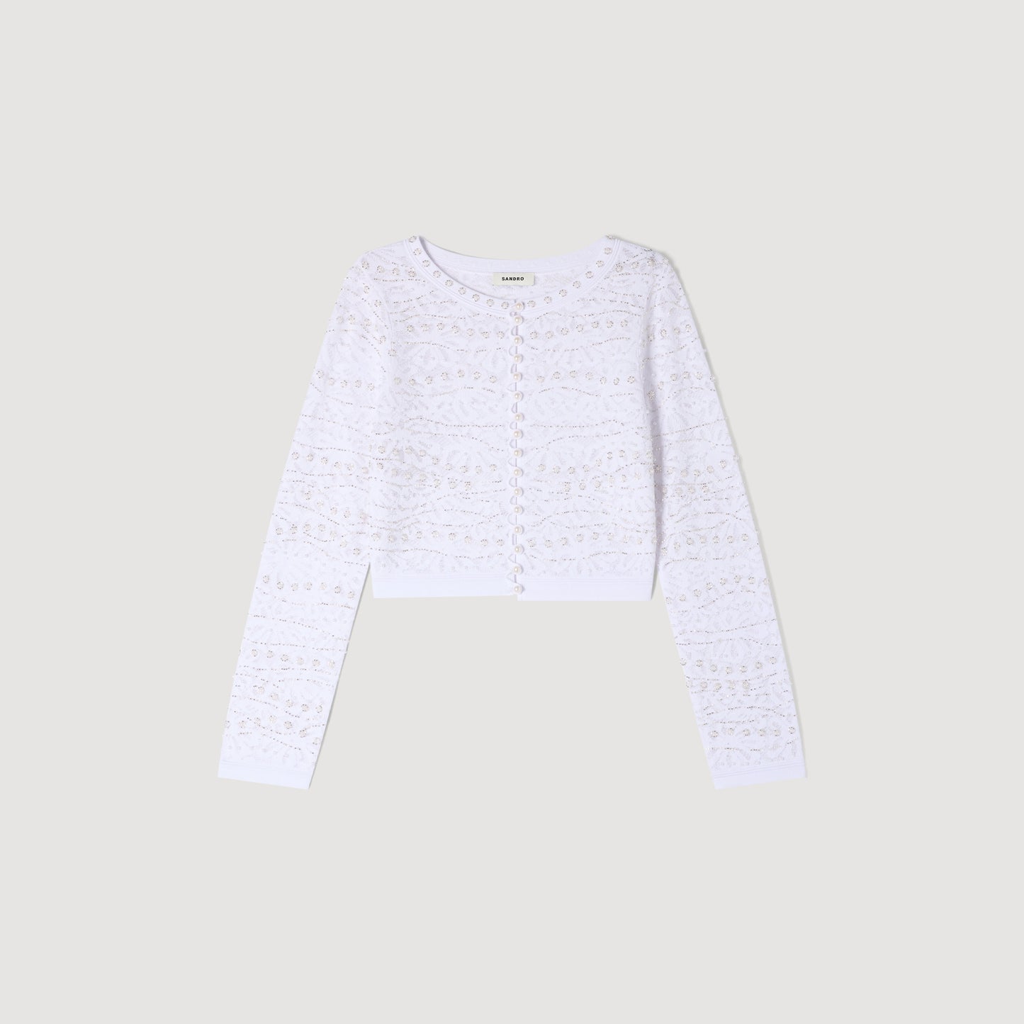 Leva Cropped Pearled Cardigan White