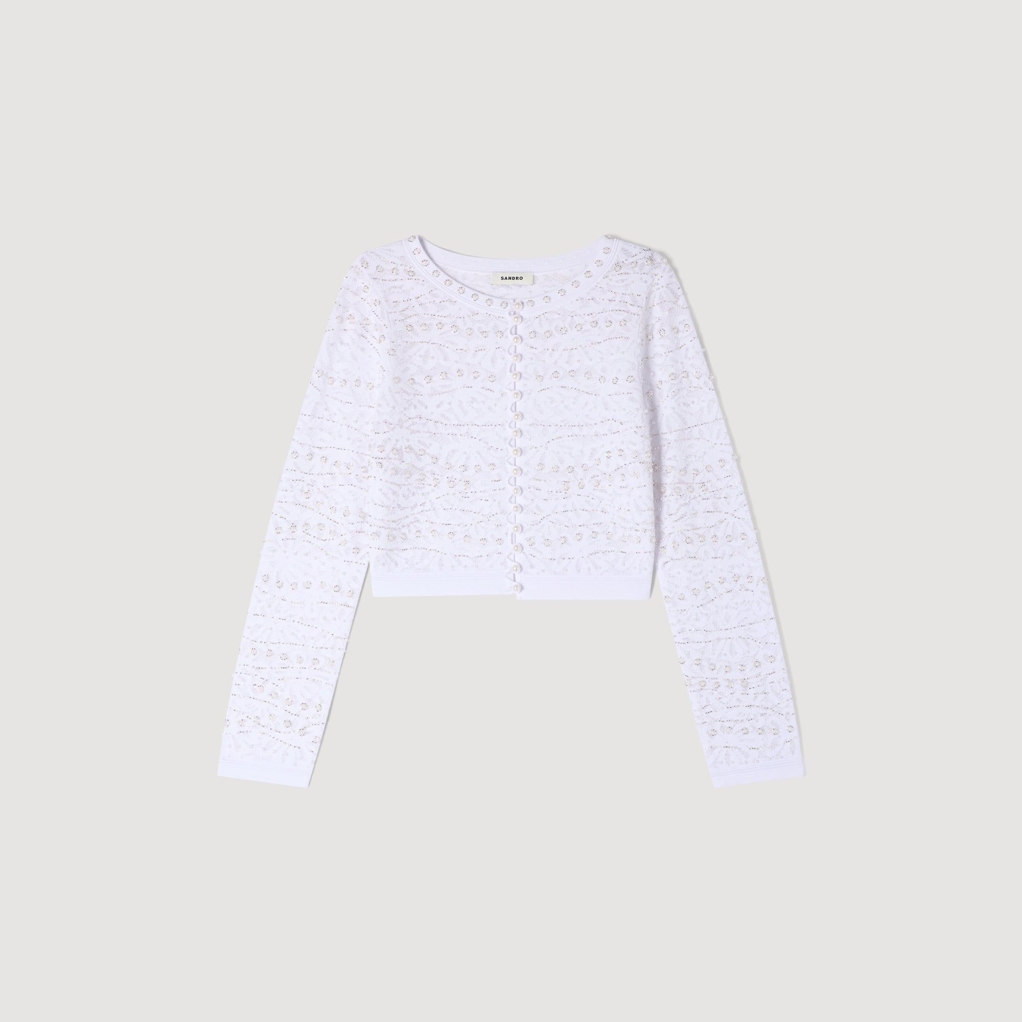Leva Cropped Pearled Cardigan White