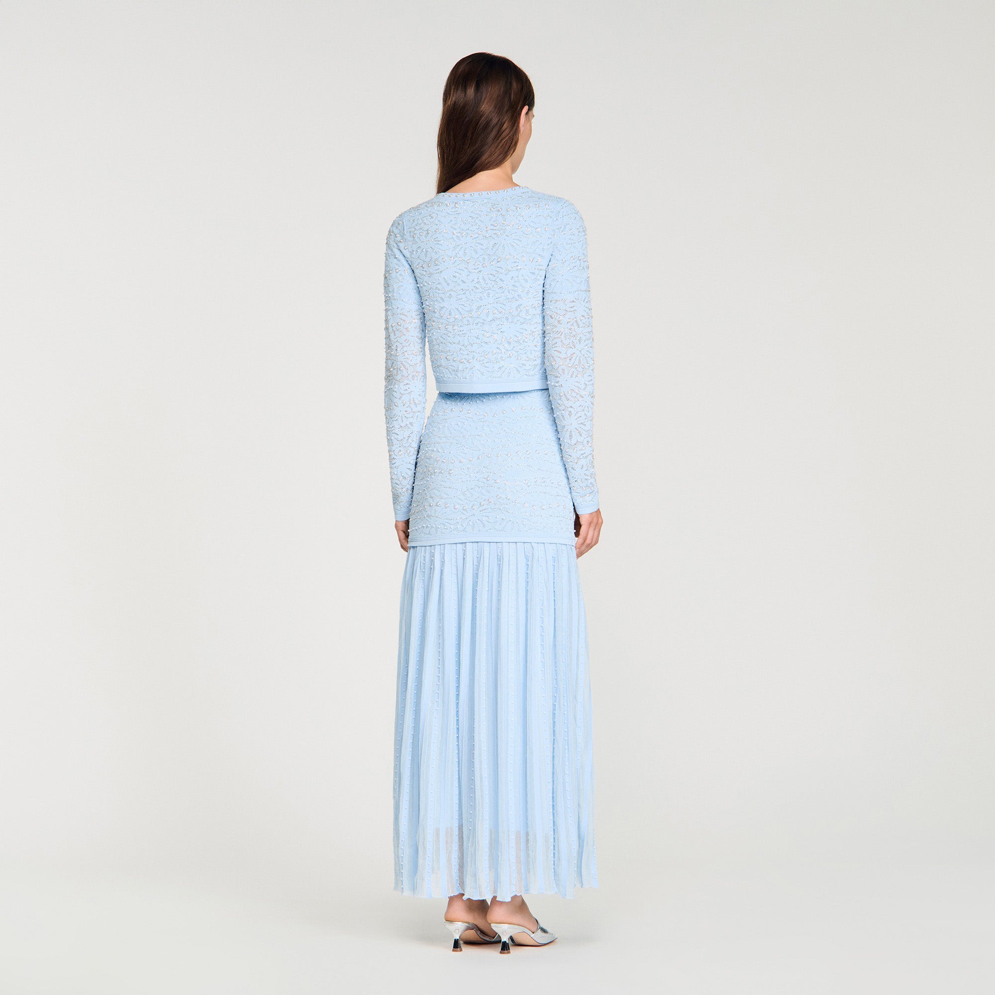 Leva Cropped Pearled Cardigan Sky Blue