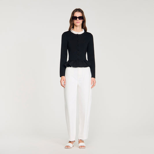 Aspen Removable Collar Peplum Cardigan Black