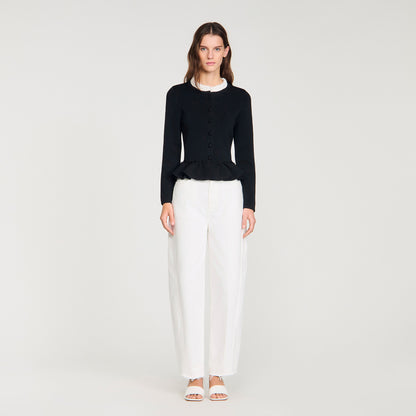 Aspen Removable Collar Peplum Cardigan Black