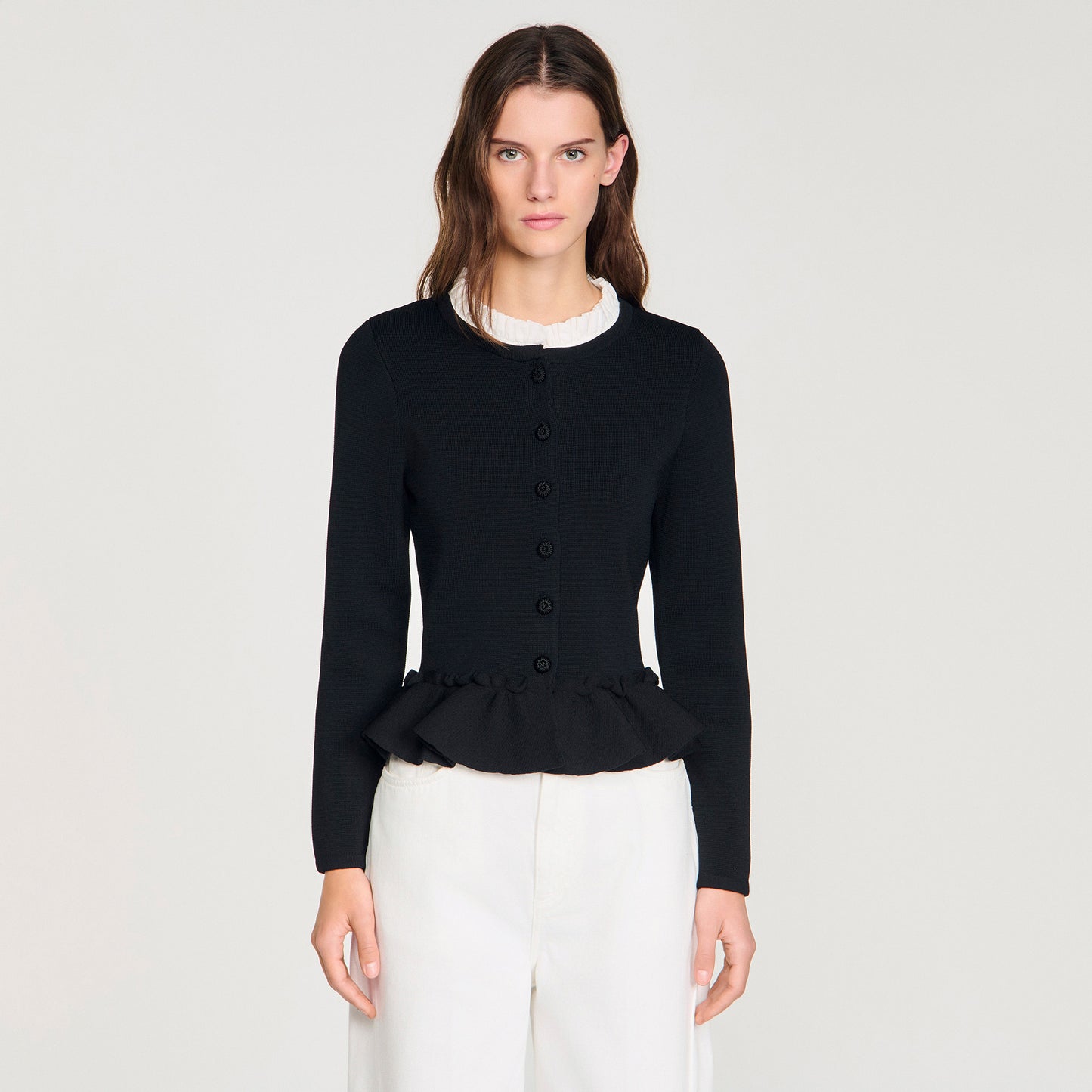 Aspen Removable Collar Peplum Cardigan Black