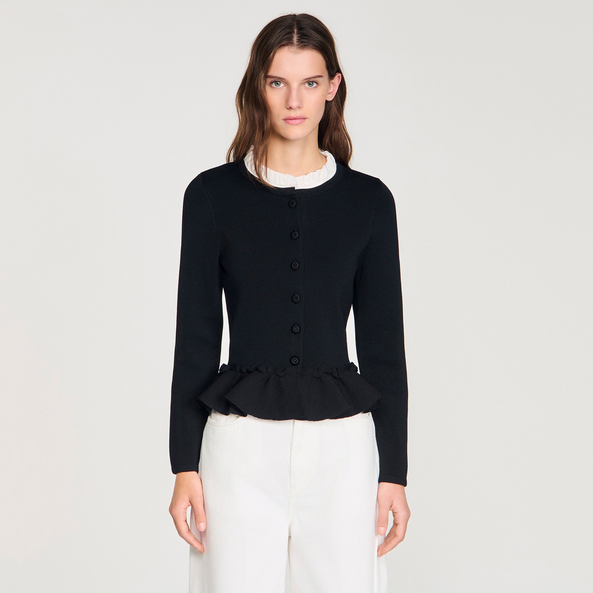 Aspen Removable Collar Peplum Cardigan Black