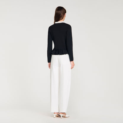 Aspen Removable Collar Peplum Cardigan Black