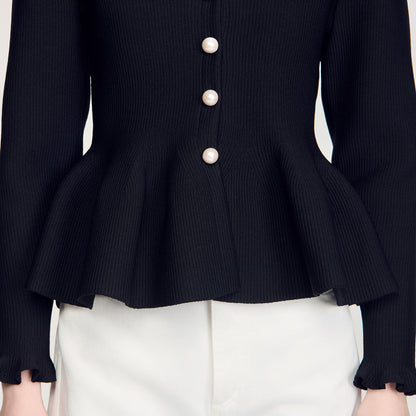 Heather Peplum Cardigan Black