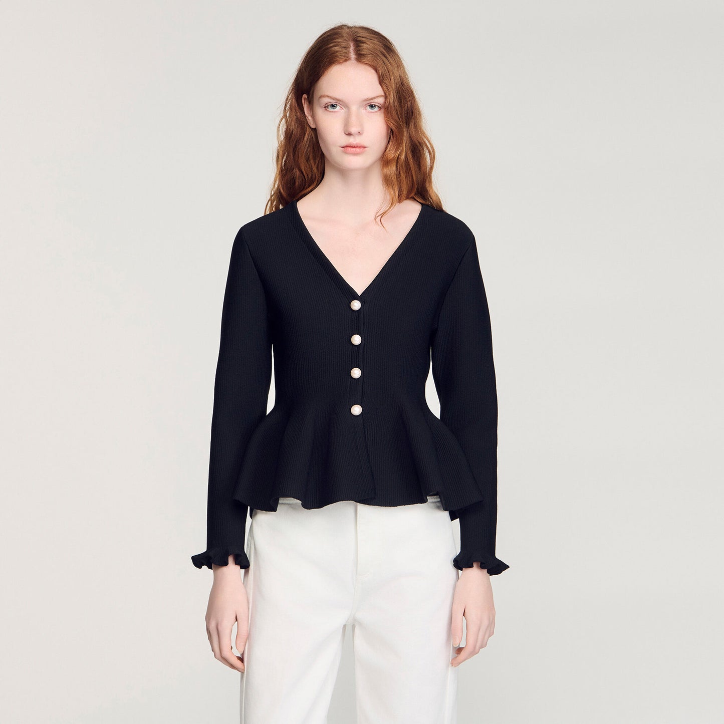Heather Peplum Cardigan Black