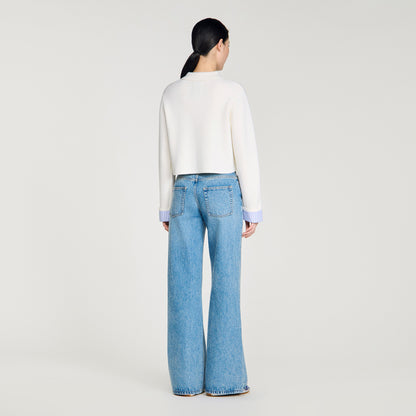 Bruxelles Polo Cardigan With Poplin Details Ecru