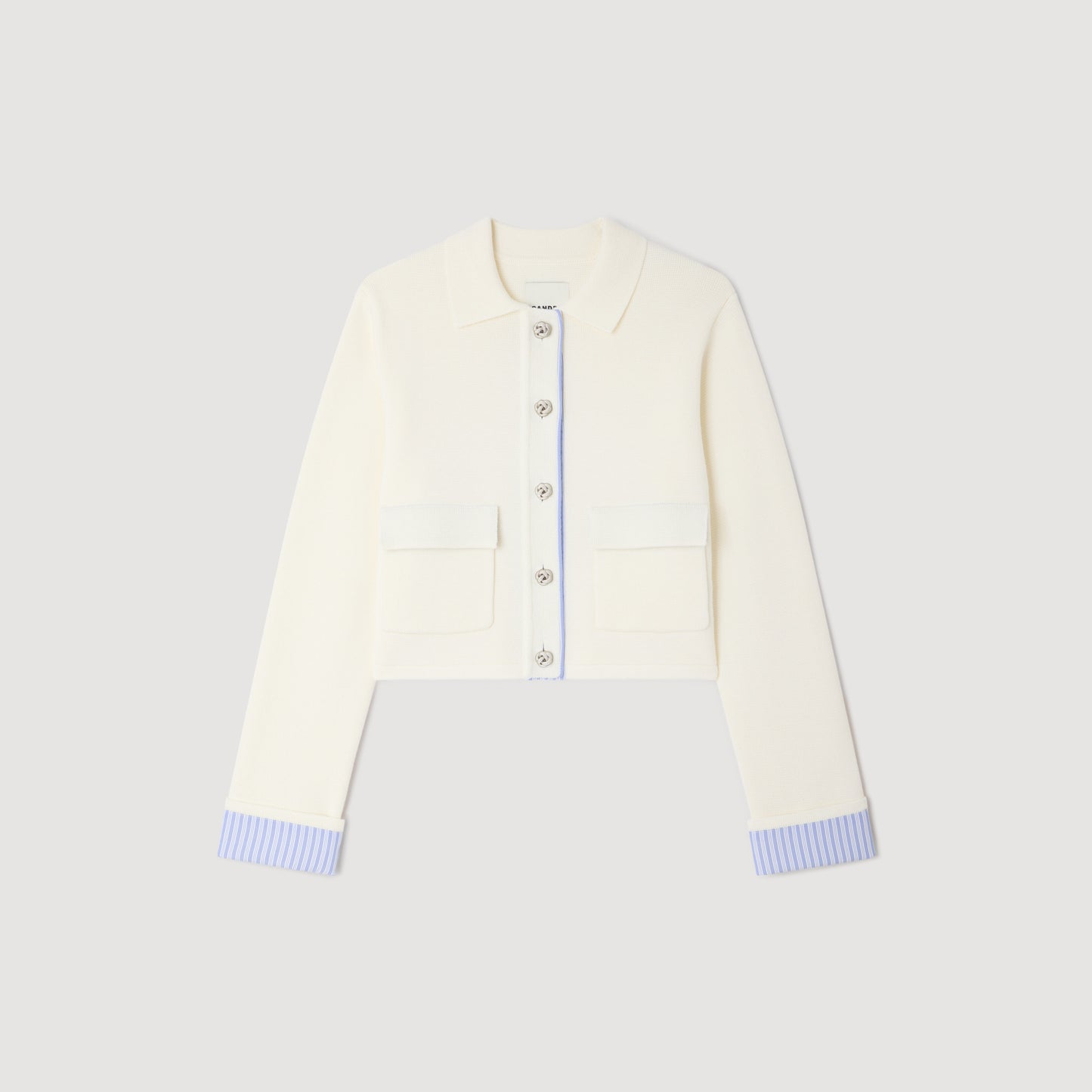 Bruxelles Polo Cardigan With Poplin Details Ecru