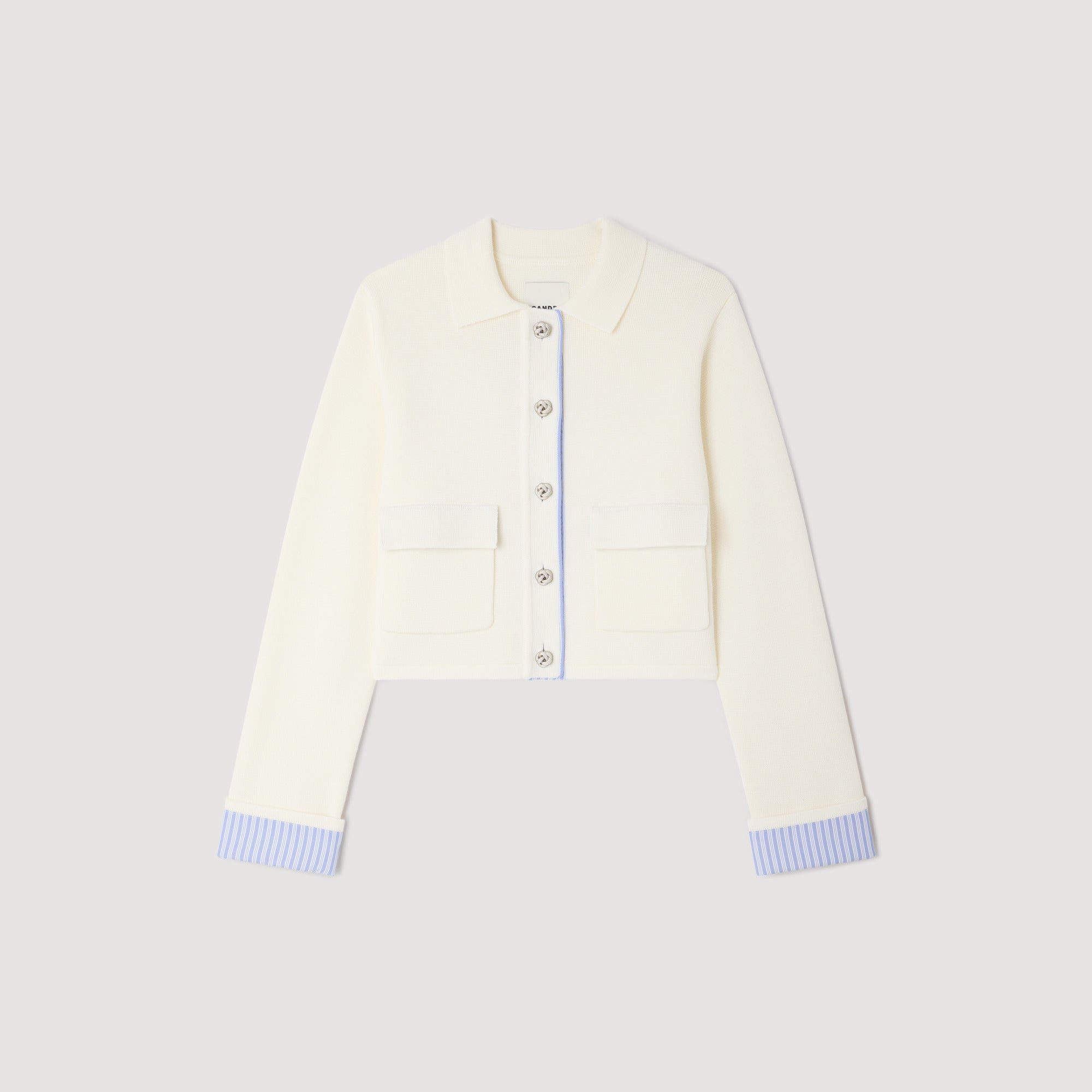 Bruxelles Polo Cardigan With Poplin Details Ecru