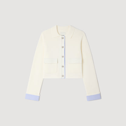 Bruxelles Polo Cardigan With Poplin Details Ecru