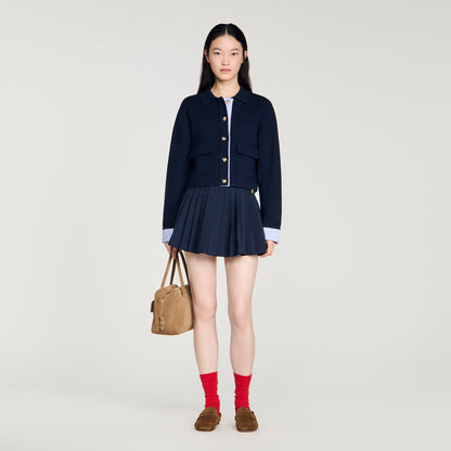 Bruxelles Polo Cardigan With Poplin Details Navy Blue