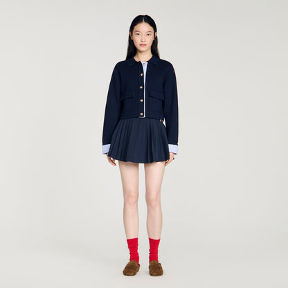 Bruxelles Polo Cardigan With Poplin Details Navy Blue