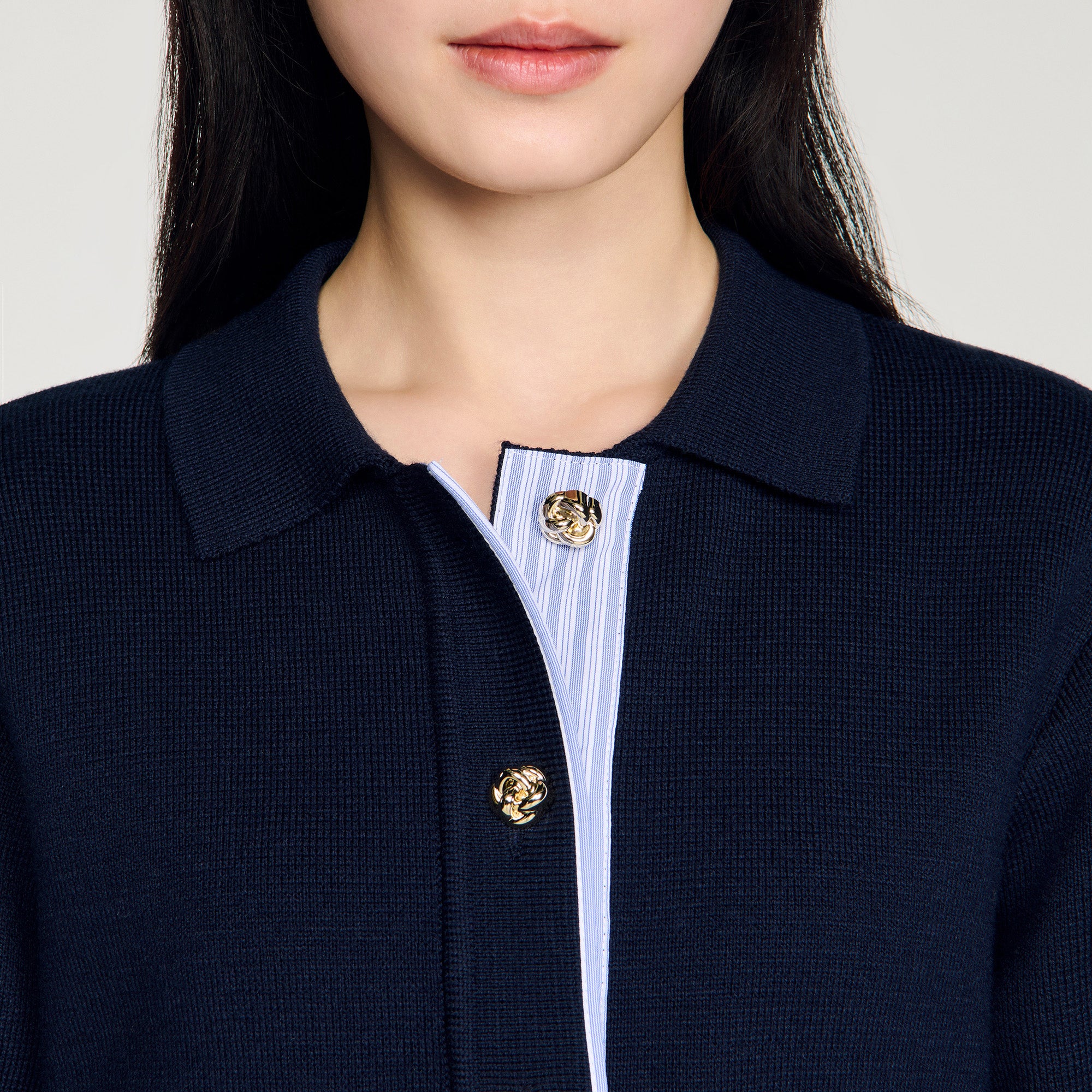 Bruxelles Polo Cardigan With Poplin Details Navy Blue